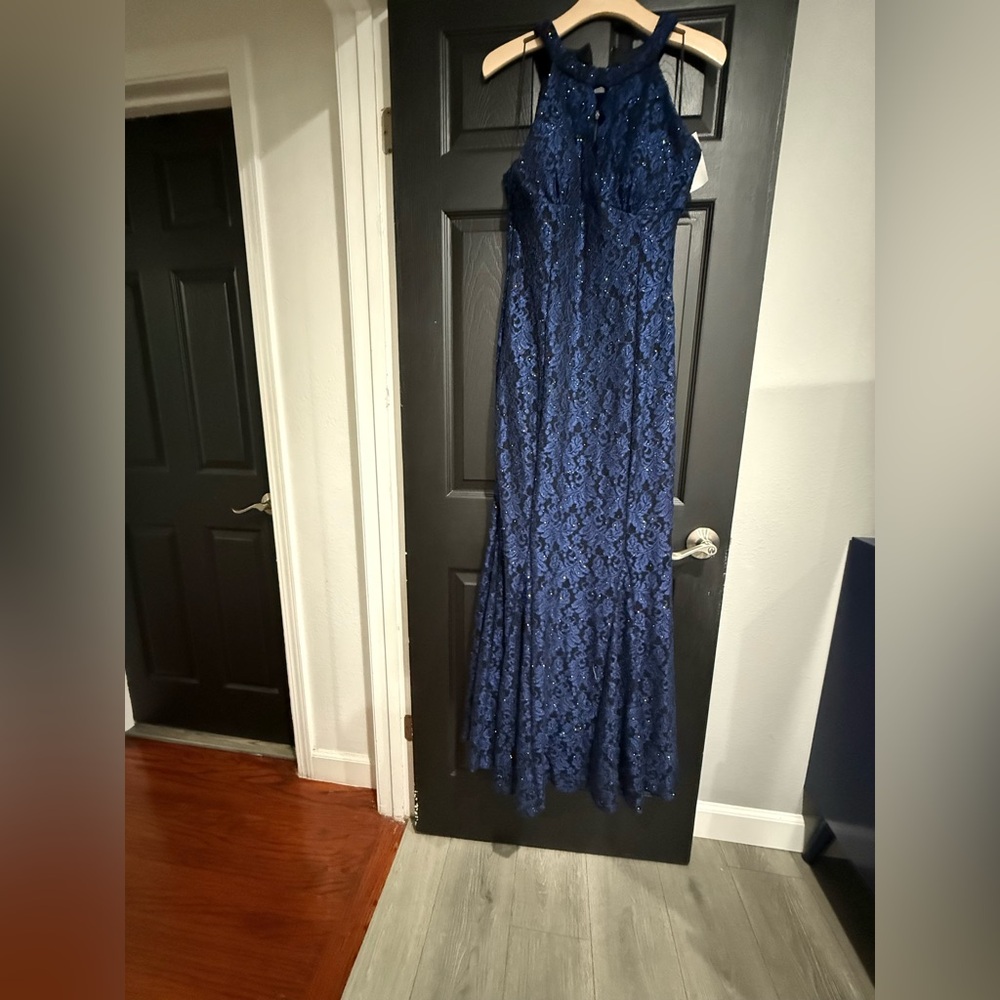 Elegant Navy Lace Gown